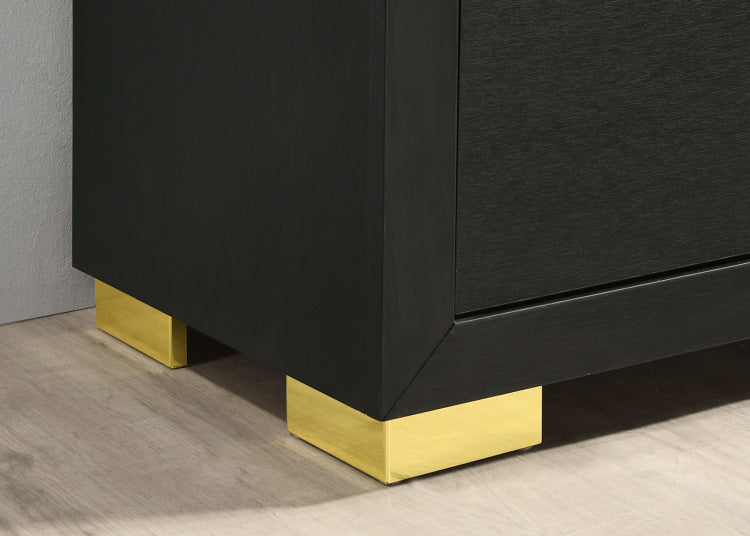 Gorgeous Black 1Pc Nightstand Square Pull Handle Metal Legs Bedside Table Bedroom Furniture