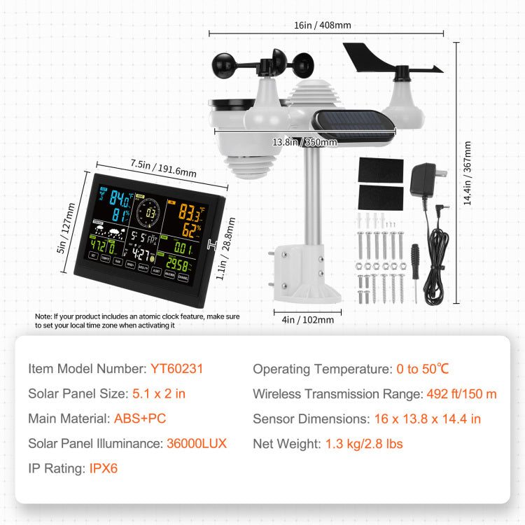 7 In 1 Wireless Weather Station, 7.5 In Large Color Display, Digital Home Weather Station Indoor Outdoor, For Temperature Humidity Wind Speed Direction Rain Uv, With Forecast Data, Alarm, Alerts