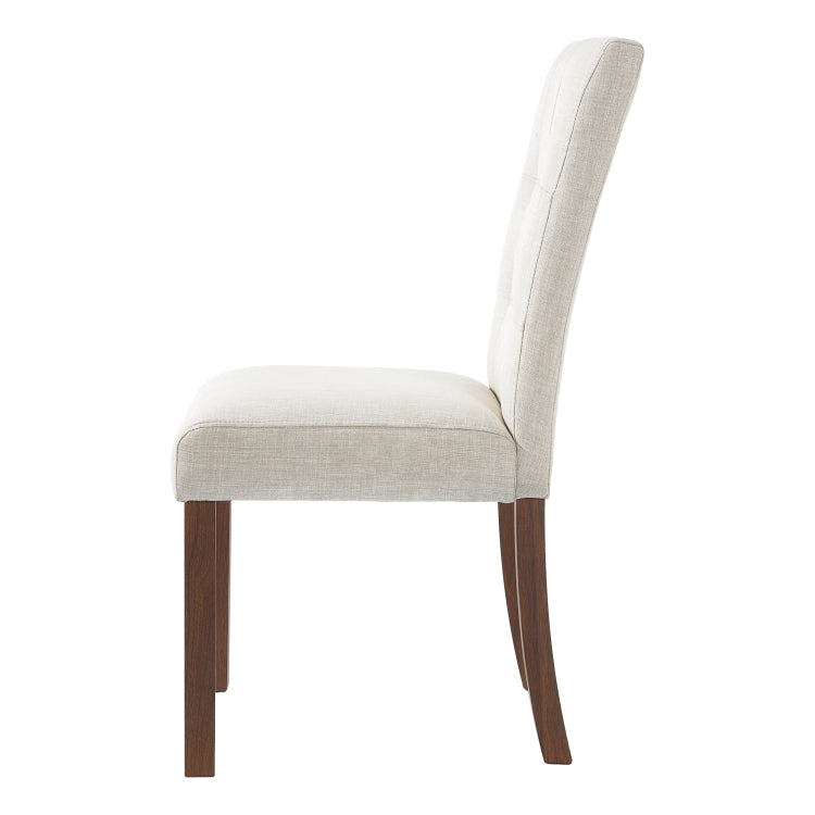Wooden Dining Chairs Set Of 4, Modern Dining Room Chairs With Back, Fabric Kitchen Side Chairs With Wood Legs, Beige Walnut