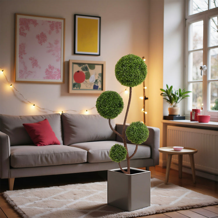 Artificial Boxwood Topiary Tree, 5Ft Tall Triple Ball Shaped Faux Plant Indoor Or Outdoor Home And Office Decoration, 1Pc Set