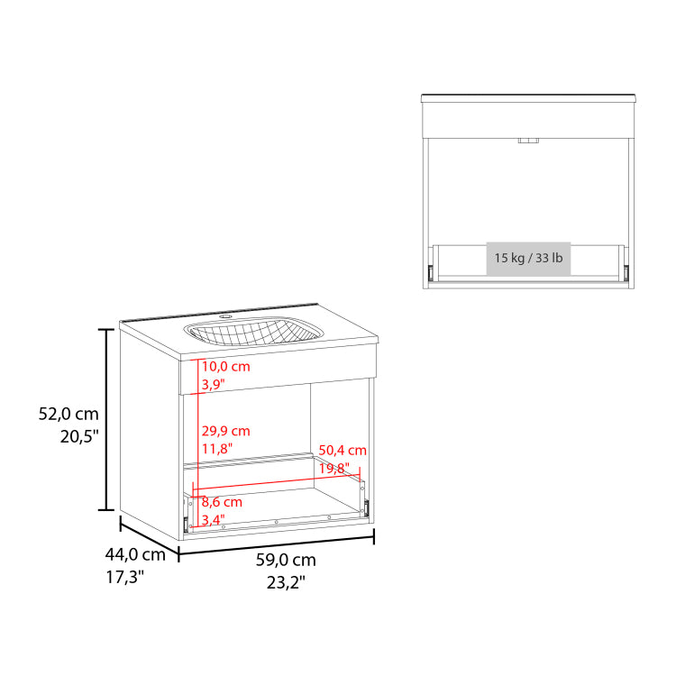 Bathroom Vanity With Sink, 1 Drawer, White