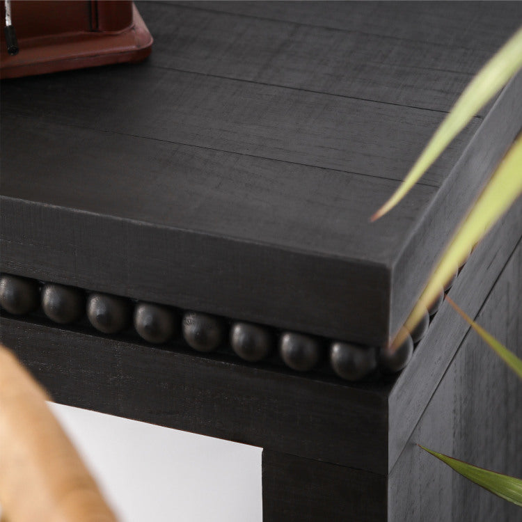 64In Modern Black Wood Console Table Elegant Entryway Table With Decorative Beaded Trim