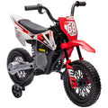 Qaba Kids Dirt Bike With Twist Grip Throttle, 12V Electric Motorcycle, Electric Bike For Toddler With Training Wheels, Rear Suspension & Music For Ages 3 6 Years, Red