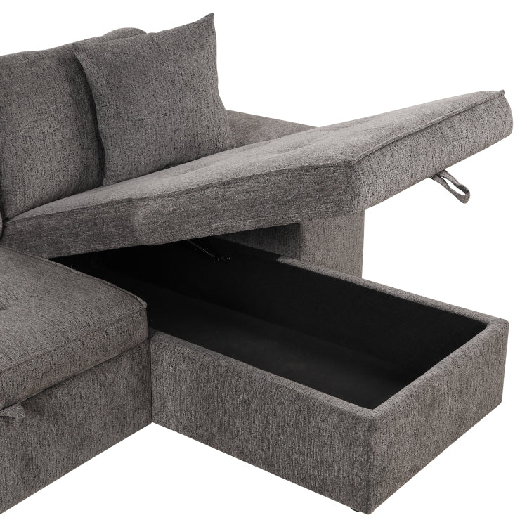 104.5" Modern L Shape 3 Seat Reversible Sectional Couch, Pull Out Sleeper Sofa With Storage Chaise And 2 Stools For Living Room Furniture Set,Knox Charcoal Old Sku:Sg000431Aaa