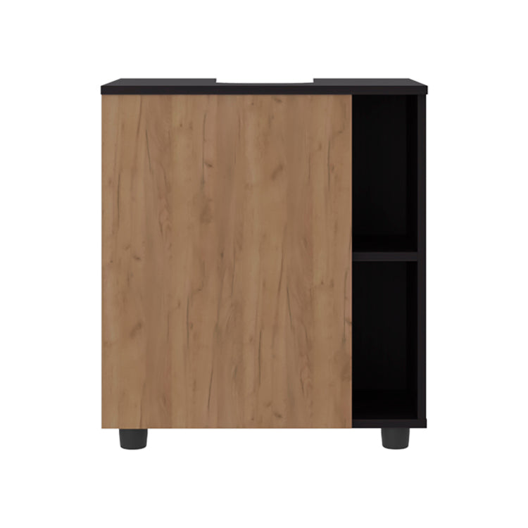 Under Sink Storage 24.4" H, 1 Door, 4 Shelves, 4 Legs, Natural Oak Black Wengue Bathroom
