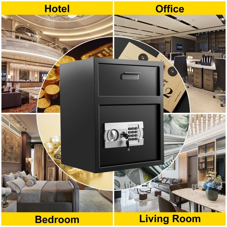 Digital Depository Safe 1.7 Cubic Feet Made Of Carbon Steel Electronic Code Lock Depository Safe With Deposit Slot With Two Emergency Keys Depository Box For Home Hotel Restaurant And Office