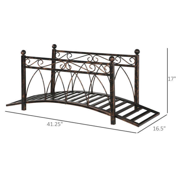 Outsunny 3.3' Metal Arch Zen Garden Bridge With Safety Siderails, Decorative Footbridge, Delicate Scrollwork & Corner Spheres For Stream, Fish Pond, Bronze