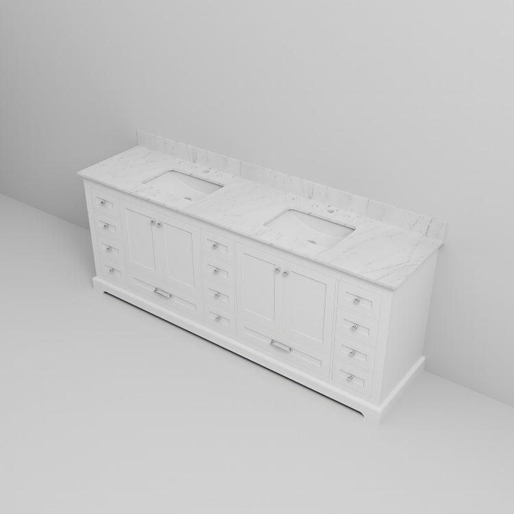 White Double Bath Vanity 84 In. W X 22 In. D, With Carrara Marble Top