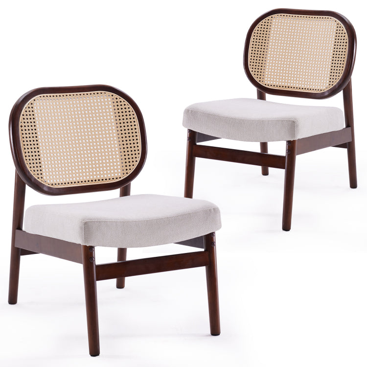 Rattan Accent Chair, Upholstered Living Room Chair With Rattan Back & Wood Frame, Mid Century Modern Reading Chair For Living Room, Bedroom, Beige