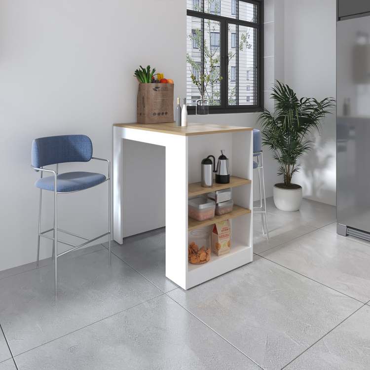 Highlands Kitchen Island With Storage Base In White And Macadamia
