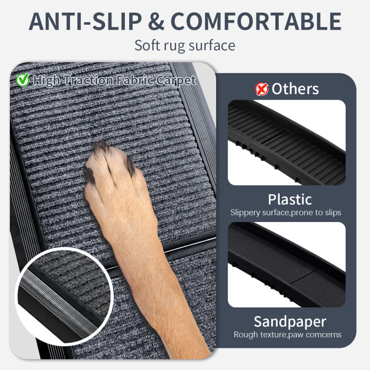 Dog Ramp For Car, 63" Long & 17" Wide Folding Portable Pet Stair Ramp With Non Slip Rug Surface, Extra Wide Dog Steps For Medium & Large Dogs Up To 250Lbs Enter A Car, Suv & Truck