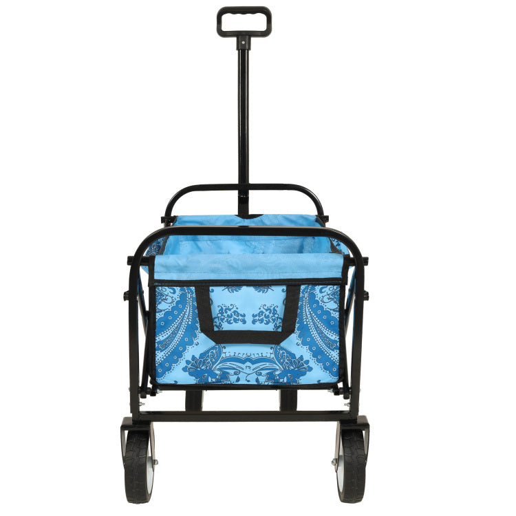 Minimeetall Colorful Collapsible Foldable Wagon Cart With Strapping System, Beach Wagon ,Utility Wagon Grocery Cart Camping Shopping Sports Gardeing Fishing Supports 225Lbs,Flower Blue Light