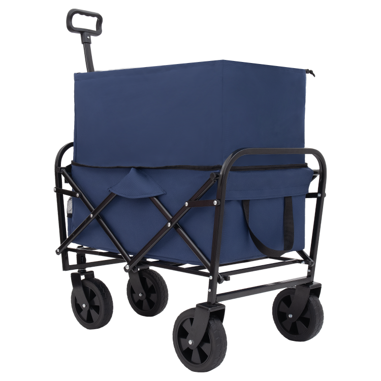 Minimeetall Multi Use Bag,Collapsible Foldable Wagon Cart Beach Wagon Heavy Duty Utility Cart Utility Wagon Grocery Cart For For Camping 3Pcs Plastic Liner Bag Cover , Dark Blue