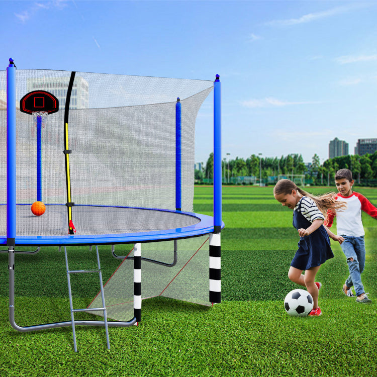 16Ft Trampoline With Basketball Hoop Pump And Ladder Inner Safety Enclosure With Soccer Goal Blue