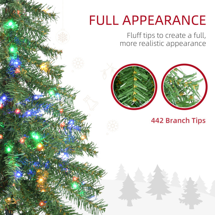 Homcom 6Ft Tall Prelit Pencil Artificial Christmas Tree Holiday D Cor With 442 Branches, 175 Warm White Or Colorful Led Lights, Steel Base