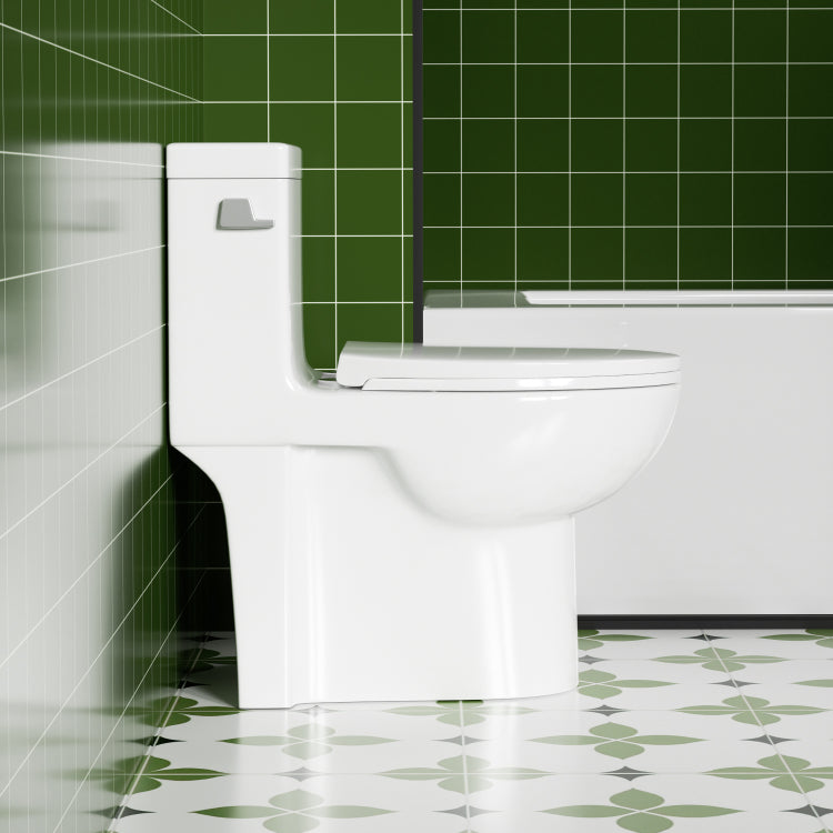 1.28 Gpf Tornado Flush One Piece Toilet Elongated,Siphonic Side Press Single Flush,17" Ada Comfort Chair Height Seat,Soft Closing Seat, 1000G Map Flushing Score Toilet, Gloss White Gw 003S