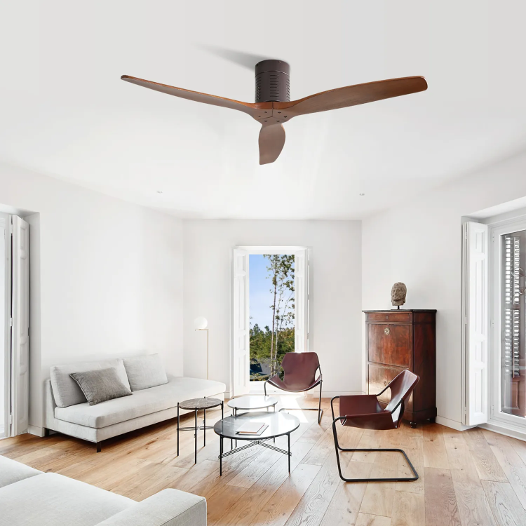 52 Inch Flush Mount With Remote Control, 3 Reversible Wood Blades Noiseless Dc Motor Without Light