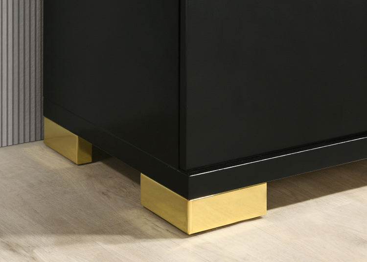 Attractive Beautiful Nightstand Bedroom Furniture Black And Gold Finish Bracketed Metal Legs 1Pc Bedside Table