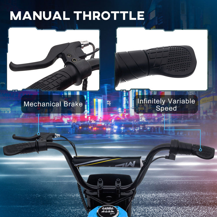 Aosom Electric Dirt Bike With Twist Grip Throttle, 24V 350W Off Road Electric Motorcycle, Up To 15 Mph With Brake, Music Horn, Rear Suspension For Ages 13 Years, Blue