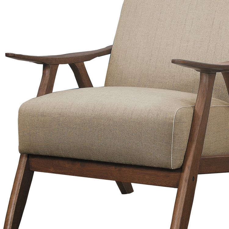 Fabric Upholstered Accent Chair With Curved Armrests, Light Brown