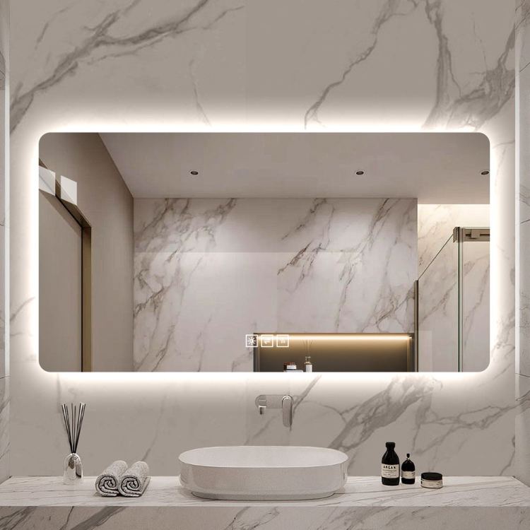 48*24In Led Bathroom Mirror, Corrosion Resistant, Three Color Dimmable, Backlit Mirror With One Touch Demist Function