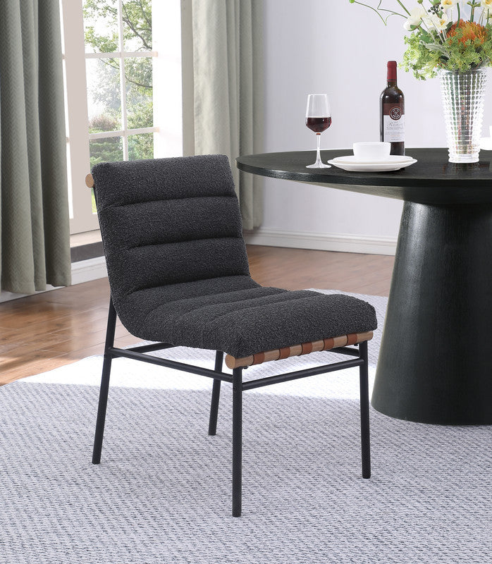 Liana Dark Gray Boucle Fabric Set Of 2 Dining Chair With Black Iron Legs