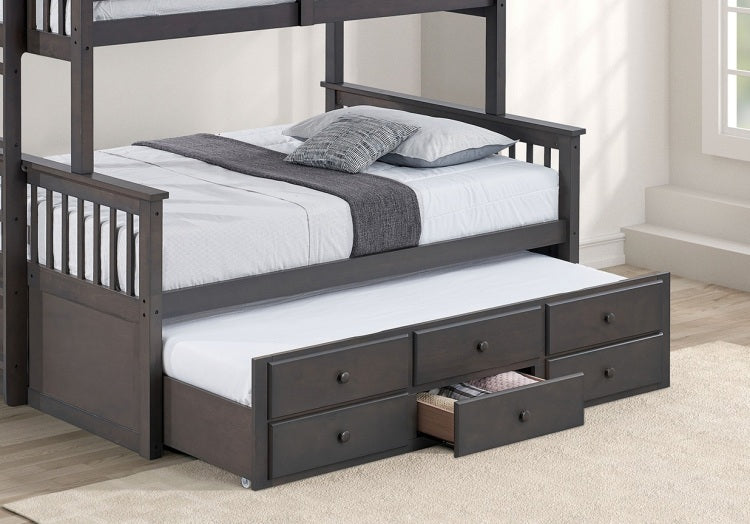 Transitional Twin Over Full Bunk Bed With Ladder And Underbed Drawers, Grey Mix