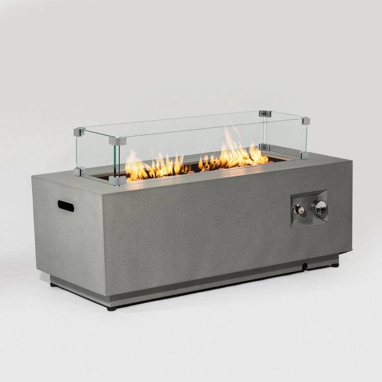 Old Sku: W853P193937 42" Propane Gas Fire Pit Table 2 Pieces, 50000 Btu Rectangular Steel Fire Pit With Glass Wind Guard For Outside Patio Deck Garden Courtyard Gray