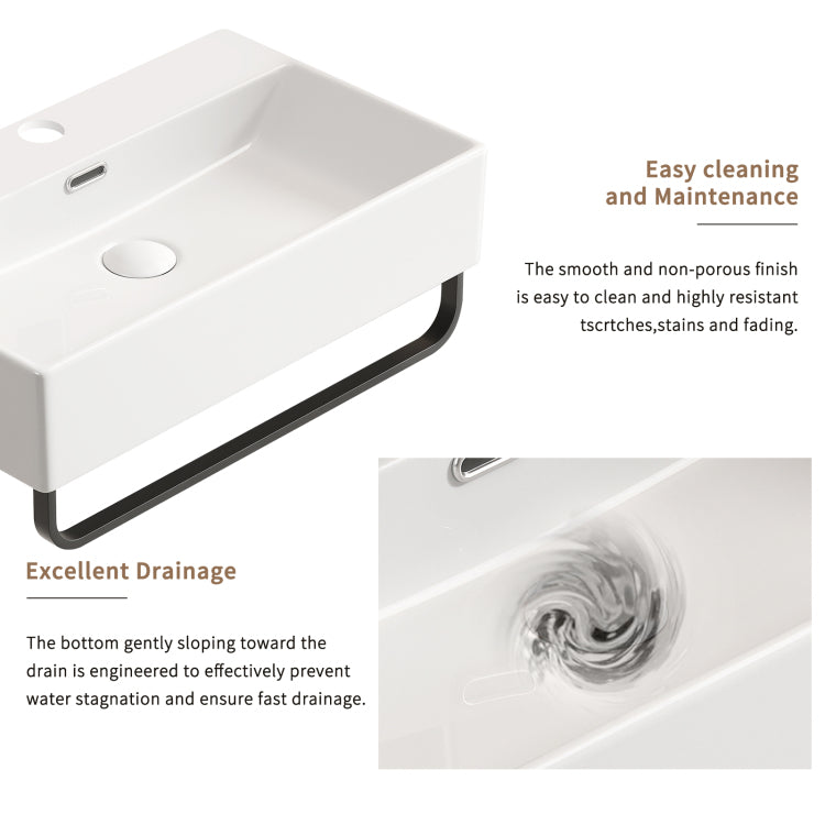 White Vessel Sink, Small Vessel Sink For Bathrooms With Towel Rack, Small Wall Mount Bathroom Sink With Faucet Hole