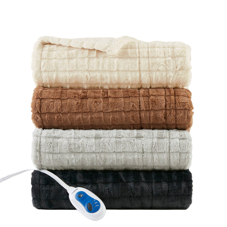 1 Pcs 50X70" Oversized Faux Fur Heated Throw Ivory Texture