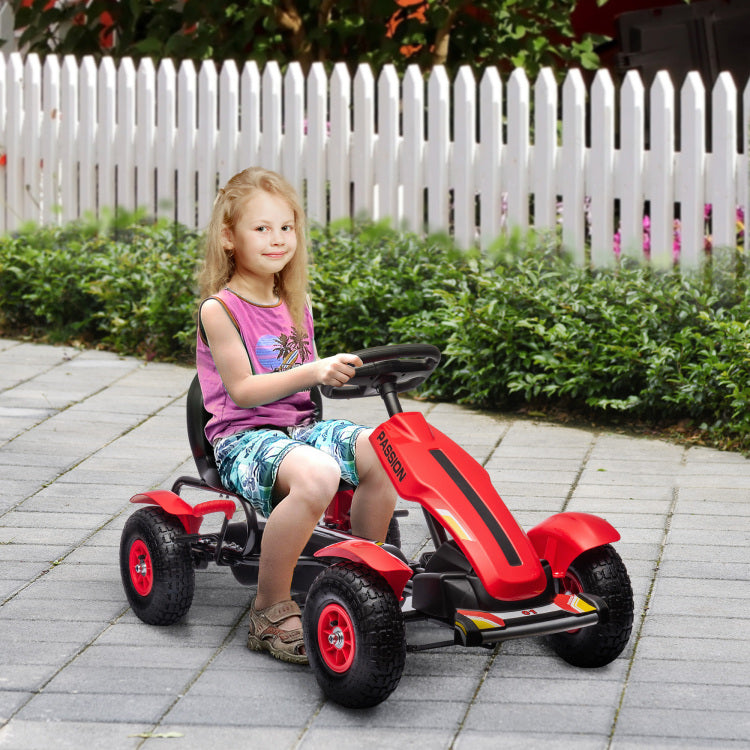 Aosom Kids Pedal Go Kart, Outdoor Ride On Toys With Adjustable Seat, Sharp Handling, Handbrake, 4 Non Slip Rubber Wheels For Boys & Girls Aged 5 12 Years Old, Red