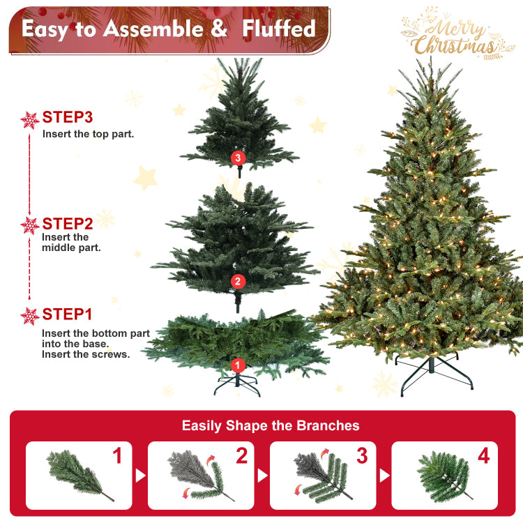 4Ft Full Shape Christmas Tree With 150 Ul Lights Pe Pvc Mixed Branches, 673 Tips, Wide Base For Spacious Areas, Hinged Structure, Stable Metal Stand