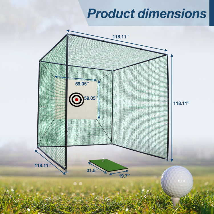 10X10X10Ft Golf Practice Net Cage W Metal Frame Hitting Net Kit Indoor Outdoor