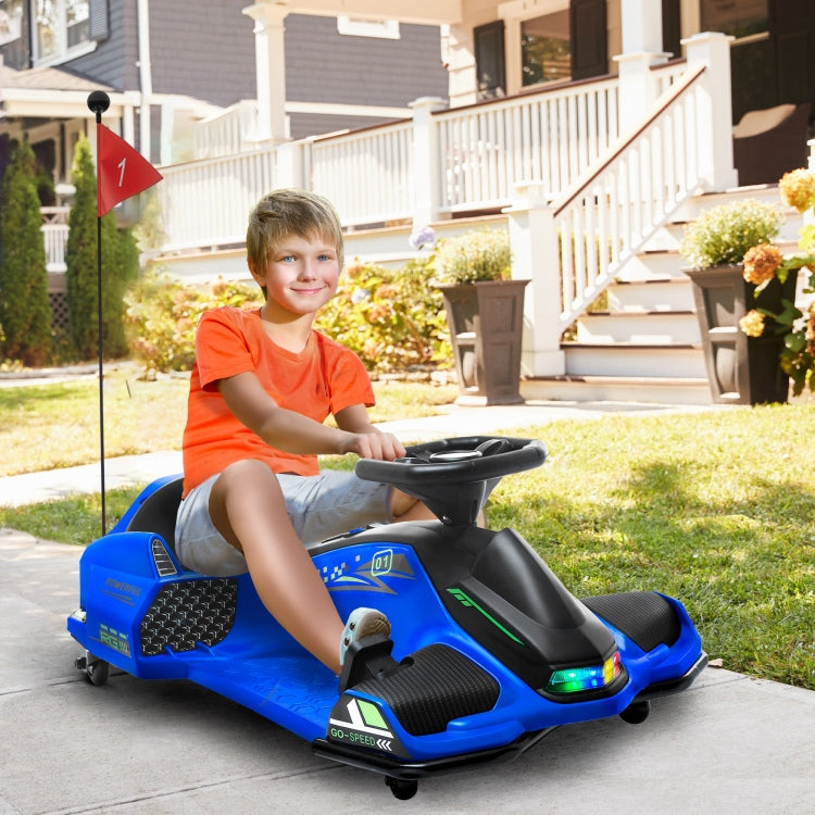 Aosom 12V Electric Go Kart, 5 Mph Drifting Car, Battery Powered Ride On Toy Outdoor With Slow Start, Music, Colorful Lights, For 8 12 Years Old, Blue