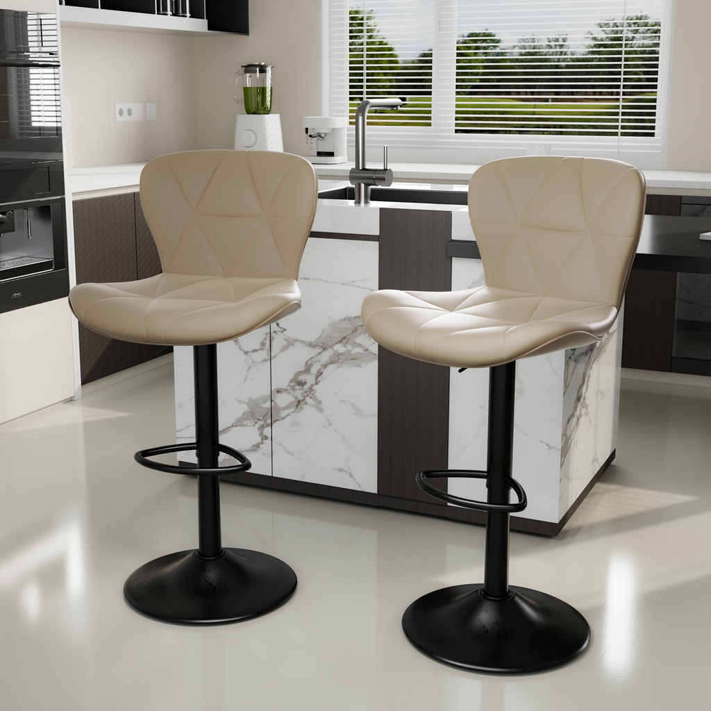 Bar Stools Set Of 2,Adjustable Swivel Barstools, Faux Leather Bar Chairs,Upholstered Counter Height With High Backrest For Kitchen Island,Khaki