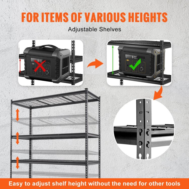 Storage Shelving Unit, 5 Tier Adjustable, 2000 Lbs Capacity, Heavy Duty Garage Shelves Metal Organizer Wire Rack, Black, 60" L X 24" W X 78" H For Kitchen Pantry Basement Bathroom Laundry Closet