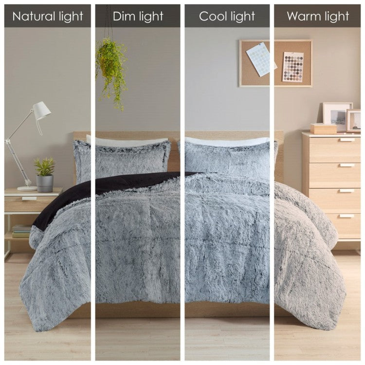Twin Twin Xl Shaggy Long Fur Comforter Mini Set
