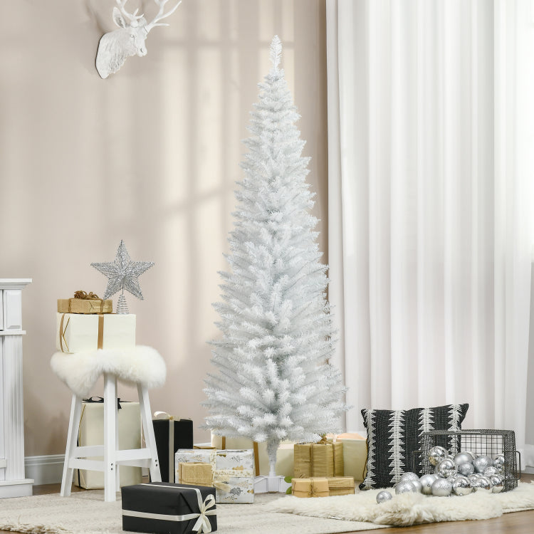 Homcom 6' Artificial Pencil Christmas Tree, Slim Xmas Tree With 390 Realistic Branch Tips And Plastic Stand, White