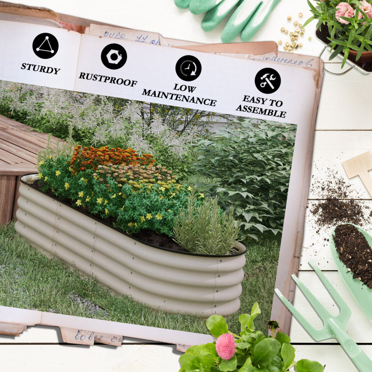 Outsunny 6.5' X 2' X 1.4' Galvanized Raised Garden Bed Kit, Outdoor Metal Elevated Planter Box With Safety Edging, Easy Diy Stock Tank For Growing Flowers, Herbs & Vegetables, Cream