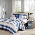 6 Piece Printed Quilt Set With Throw Pillows Blue Full Queen