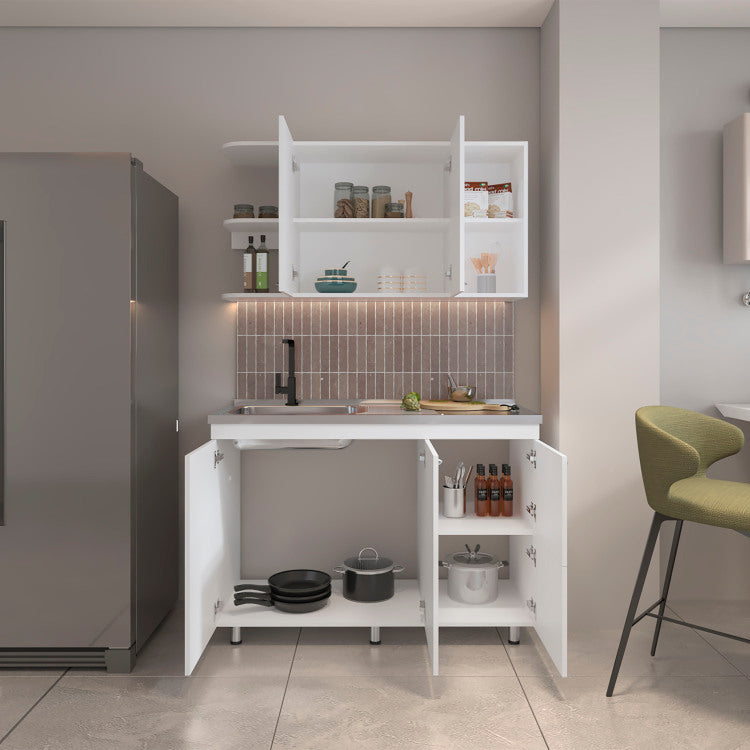 Kitchen Cabinet Set, 6 Doors, 9 Shelves, White Kitchen