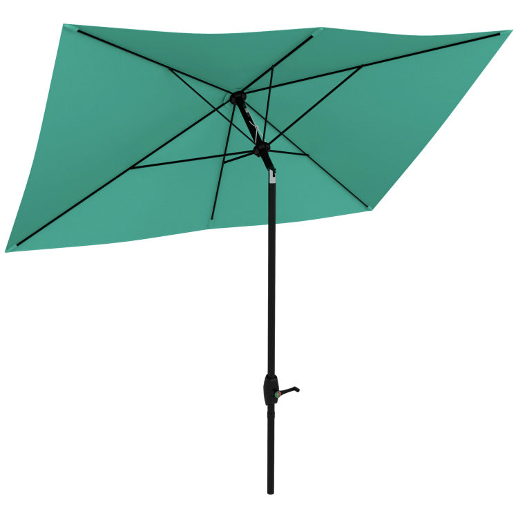Outsunny 6.5' X 10' Rectangular Market Umbrella, Patio Outdoor Table Umbrella With Crank And Push Button Tilt, Teal