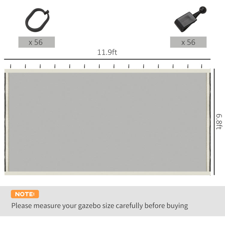 Outsunny 12' X 12' Universal Replacement Mesh Sidewall Netting For Patio Gazebos And Canopy Tents With Zippers, Sidewall Only , Cream