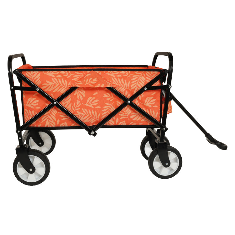 Minimeetall Colorful Collapsible Foldable Wagon Cart With Strapping System, Beach Wagon ,Utility Wagon Grocery Cart Camping Shopping Sports Gardeing Fishing Supports 225Lbs,Orange Leaf