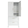 71" Tall Metal Wardrobe Cabinet With 2 Drawers And Hanging Rod, 2 Doors Wardrobe Closet With Shelf For Bedroom, Office, Laundry Room,Entryway ,Foyer,Guesthouse White