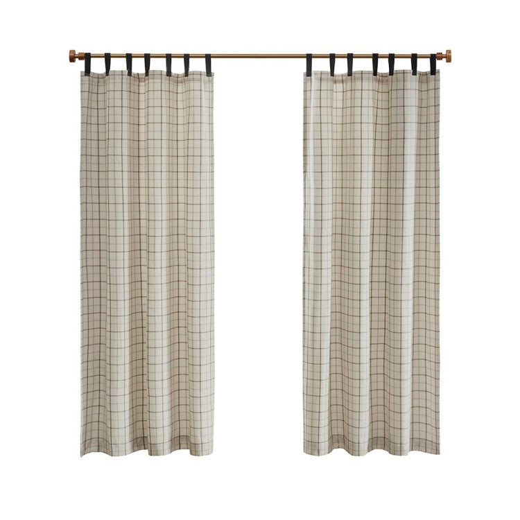 Plaid Faux Leather Tab Top Curtain Panel With Fleece Lining Only 1 Pc Panel