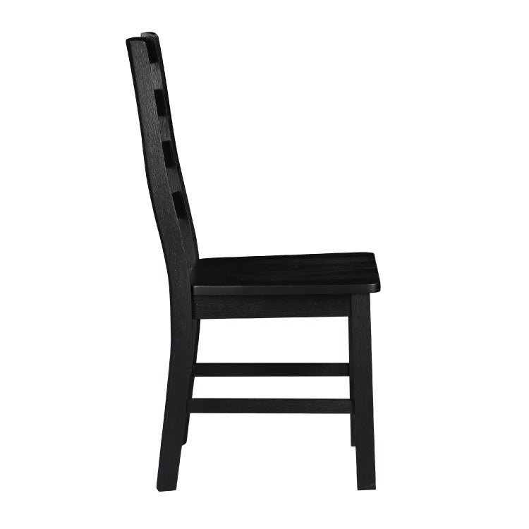 Reddy Side Chair Set Of 2, Ladder Back Farmhouse Style, Black Wood