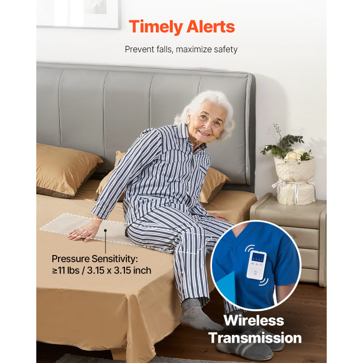 Early Alert Bed Alarm System Wireless Bed Sensor Pad With Call Button & Pager