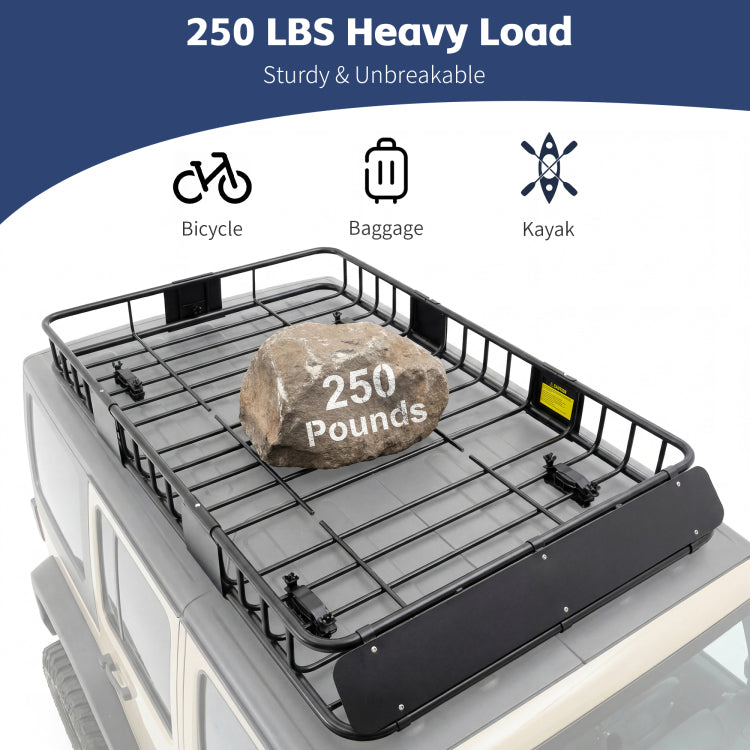 Roof Rack Basket With Net,Rooftop Steel Roof Rack,Cargo Carrier With 250 Lbs Capacity,Extension Black Car Top Luggage Holder 64"X 39" Universal For Suv Wagon Seden
