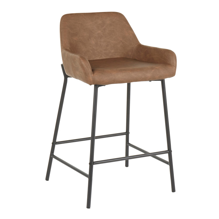 Counter Stool In Black Metal And Espresso Faux Leather Set Of 2